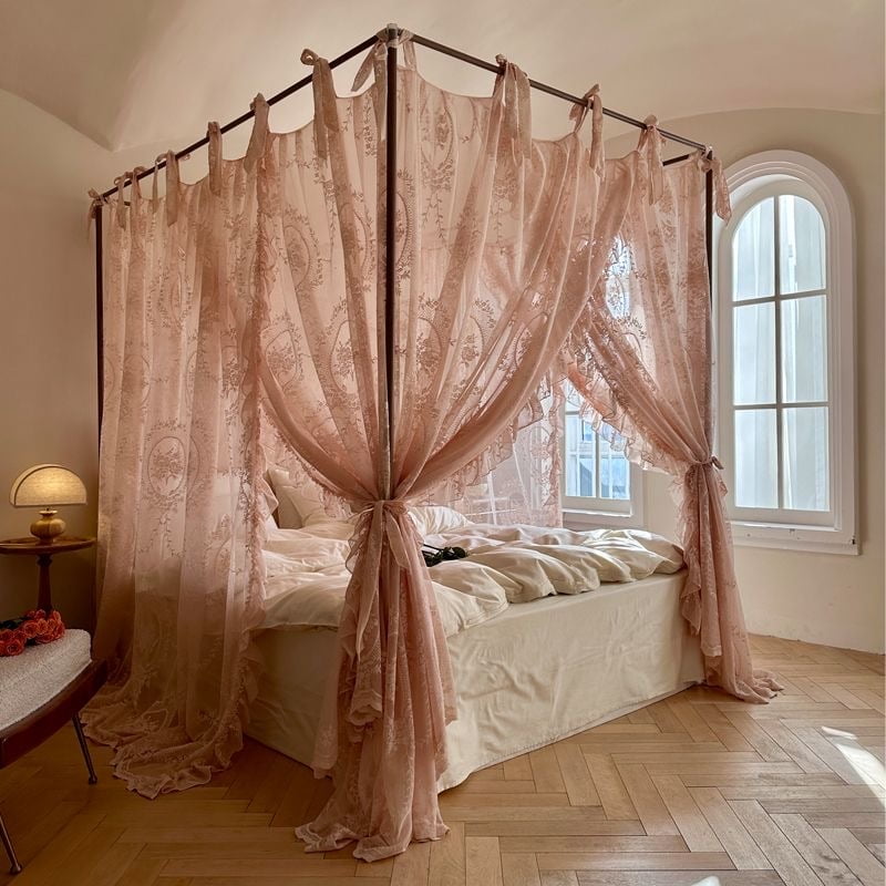 Elegant Lace Princess 4 Corner Post Mosquito Net Romantic for Girls Women Bed Curtain Canopy for Adults Wedding Bedroom Kids Rooms Decoration,Jade-2,Queen