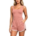 thumbnail image 2 of Athletic Outfit Sets 2 Piece Women Solid Square Neck Tank Side Stripe Drawstring Shorts Pink L, 2 of 6