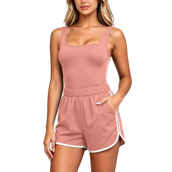 Dagugfen Workout Sets for Women Sleeveless Square Neck Tank Tops Elastic Waist Shorts with Pockets Gym Basketball Athletic Sets