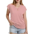 thumbnail image 5 of Women's V Neck Cap Sleeve Top Side Ruched Detail Stretchy Soft Tshirt Feminine Slim Fit Casual Summer Blouse, 5 of 7