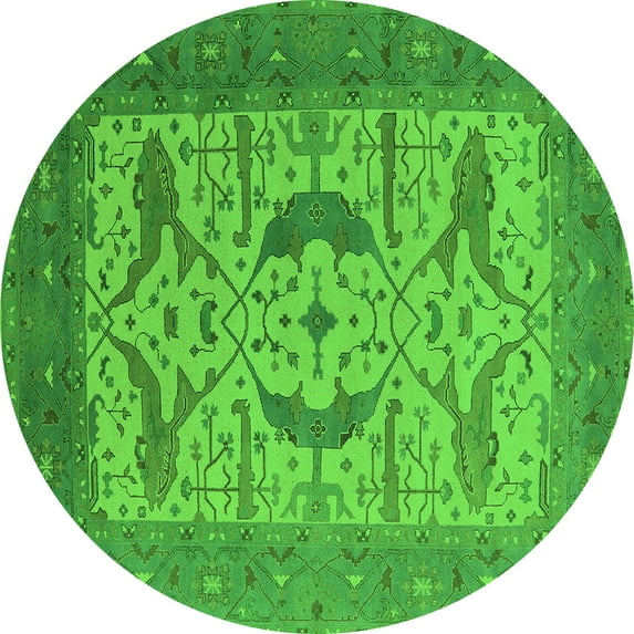 Ahgly Company Indoor Round Oriental Green Industrial Area Rugs, 8' Round