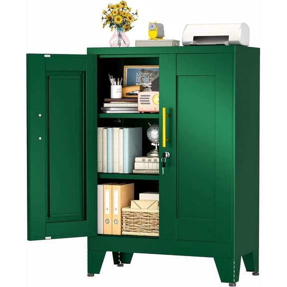 Tall Metal Storage Cabinet with Lock, 2-Door Lockable Organizer with 2 Adjustable Shelves for Home, Office or Garage (23.6" W)