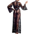 thumbnail image 3 of LilyLLL Womens Naughty Transparent Kimono Robe Negligee Lace Sheer Nightie Gown Sleepdress, 3 of 5
