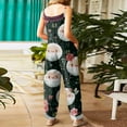 thumbnail image 5 of Women's Christmas Printed Cotton Linen Jumpsuit - Casual Loose Retro Overalls With Pockets, Dark Green Size XXXL, 5 of 7