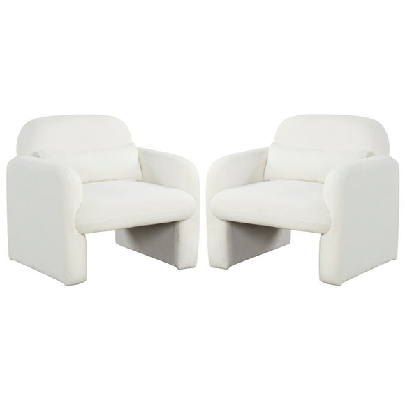 Gymax 2PCS Modern Accent Chair Sherpa Fabric Upholstered Armchair w/ Waist Pillow White