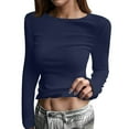thumbnail image 5 of Inglocry Long Sleeve Shirts for Women Scoop Neck Going Out Slim Basic Tshirts 2025 Trendy Tops Thermal Fall Outfits Dark Blue 3XL, 5 of 8