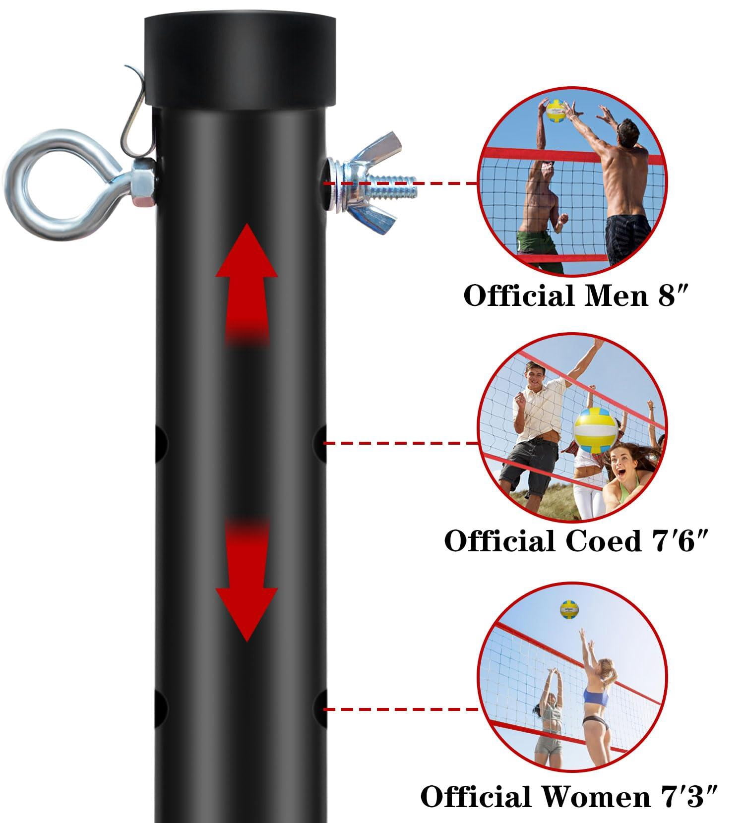 Volleyball And Badminton Combo Set For Backyard - 20ft/32ft Volleyball/badminton Net With Adjustable Height Pole Anti-sag System Volley Ball  Racquets Boundary Line Carry Bag