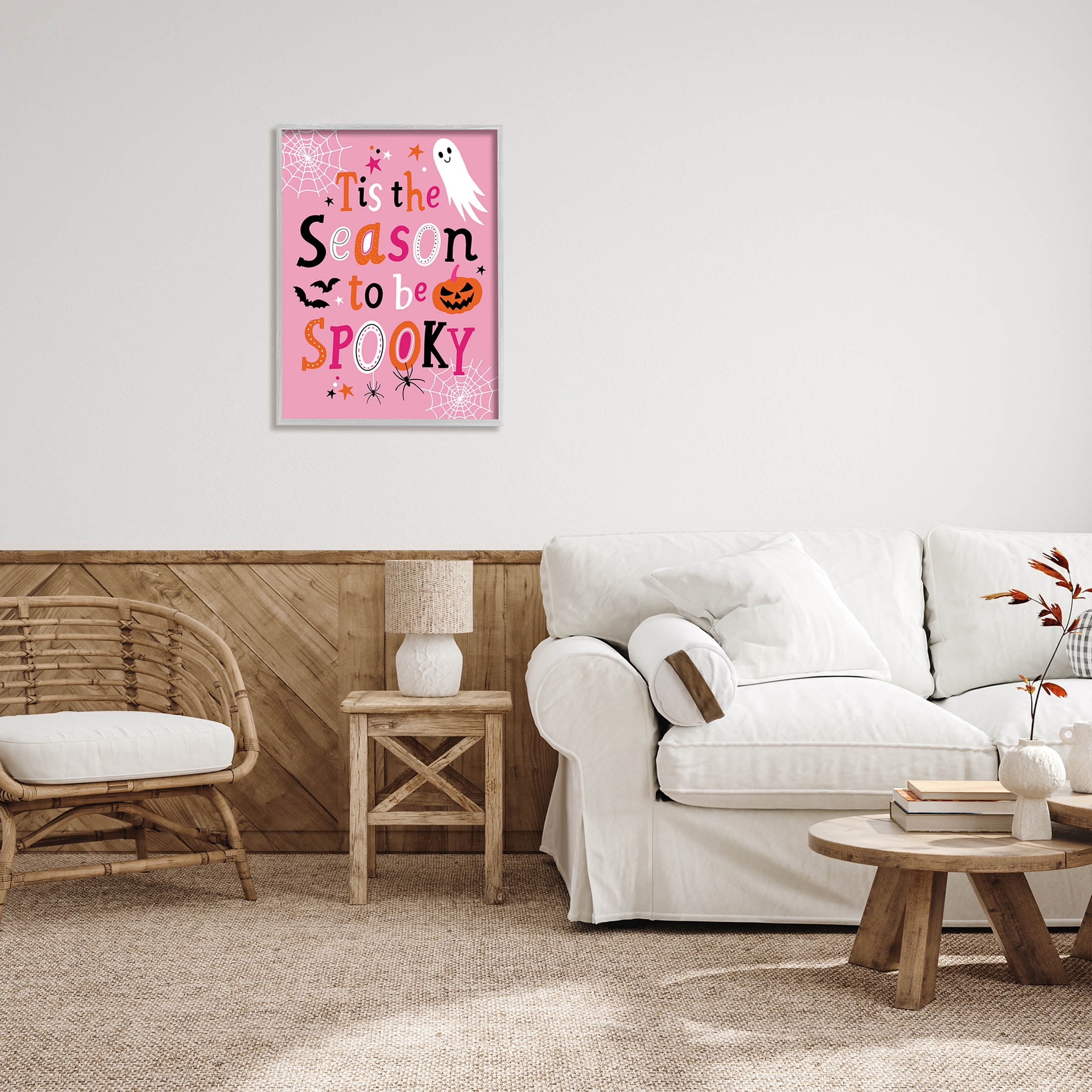Tis The Season To Be Spooky Ghost Phrase Holiday Graphic Art Gray Framed Art Print Wall Art