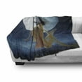 thumbnail image 3 of Moon Soft Flannel Fleece Throw Blanket, Yellow Haired Woman on a Swing in the Sky the Moon and the Buildings Print, Cozy Plush for Indoor and Outdoor Use, 50" x 60", Dark Blue and Grey, by Ambesonne, 3 of 6