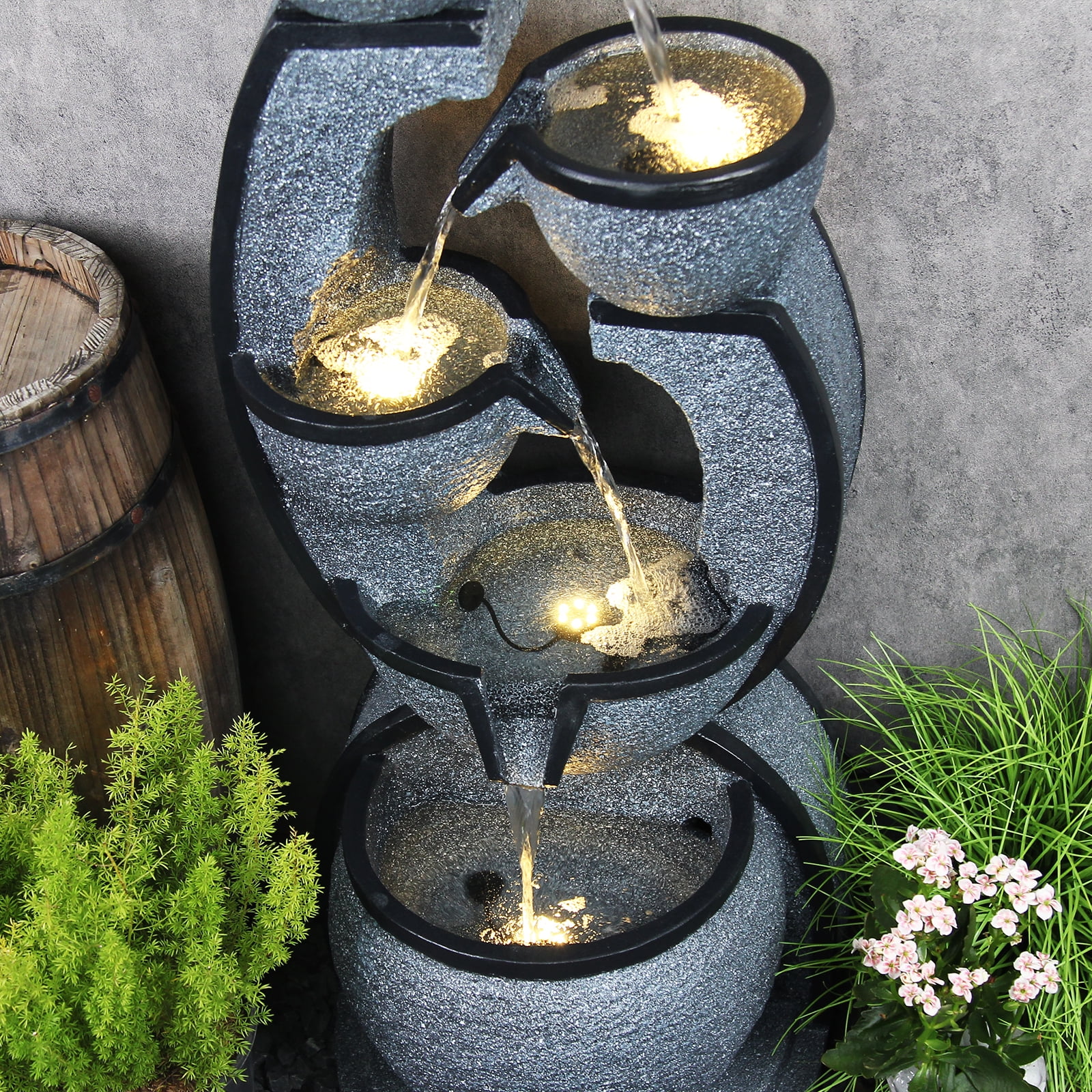 5-Tiers Water Garden Fountain Outdoor Indoor Waterfalls Water Feature with LED Light & Pump 37.4''H Fountains and Waterfalls for Living Room Garden Patio Porch
