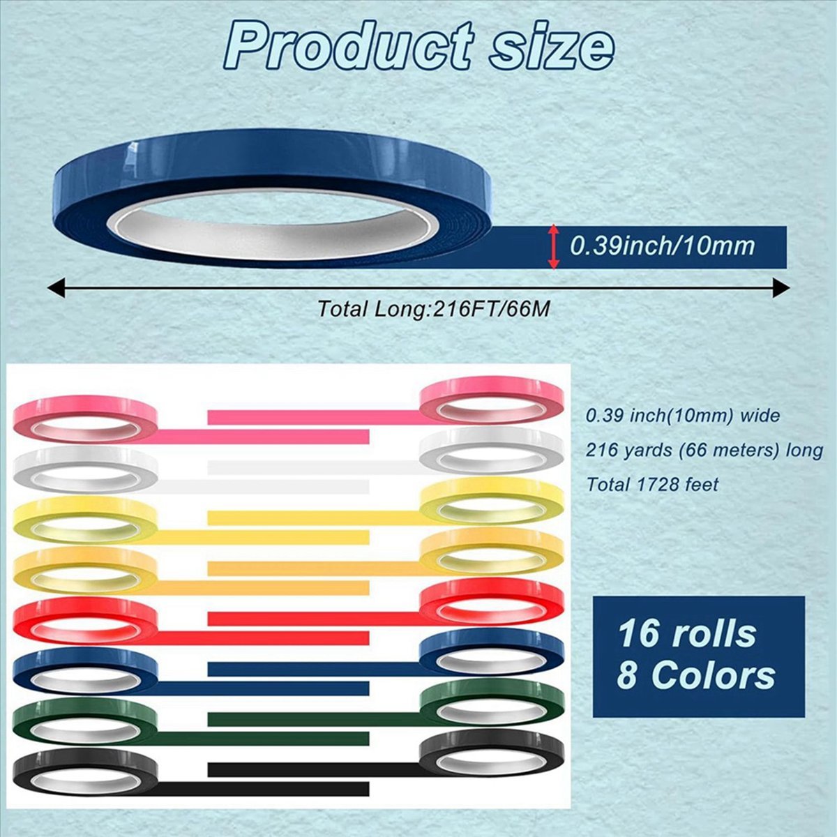 32 Rolls of Tape for Instruments Identification, 216 Ft/L X 0.4 In/W Colors Autoclave Tape - Autoclavable 270°F(8 Color),32 rolls x tape,Mixed Color