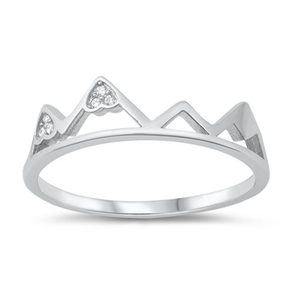Clear Cubic Zirconia Heart Mountains Ring .925 Sterling Silver Band White Jewelry Female Male Size 6