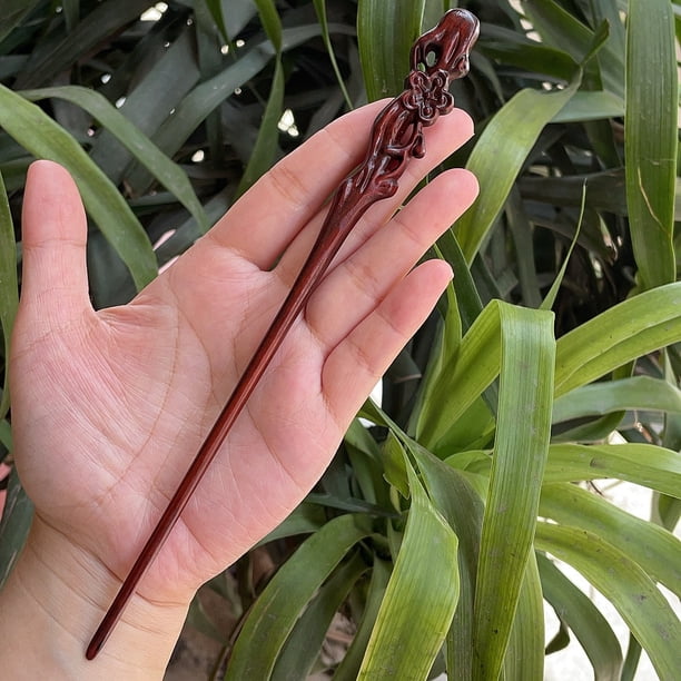 Horquilla antigua tallada en madera de sándalo rojo lobular, placa para el cabello, artesanías de madera pulida a mano, regalos antiguos de caoba