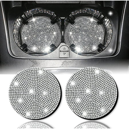 

Monring 2PCS Bling Car Coasters for Cup Holders Universal Crystal Rhinestone Car Cup Holder Coaster Accessories Auto Anti-Slip Drink Insert Mat for Women & Lady (White) (CC1)