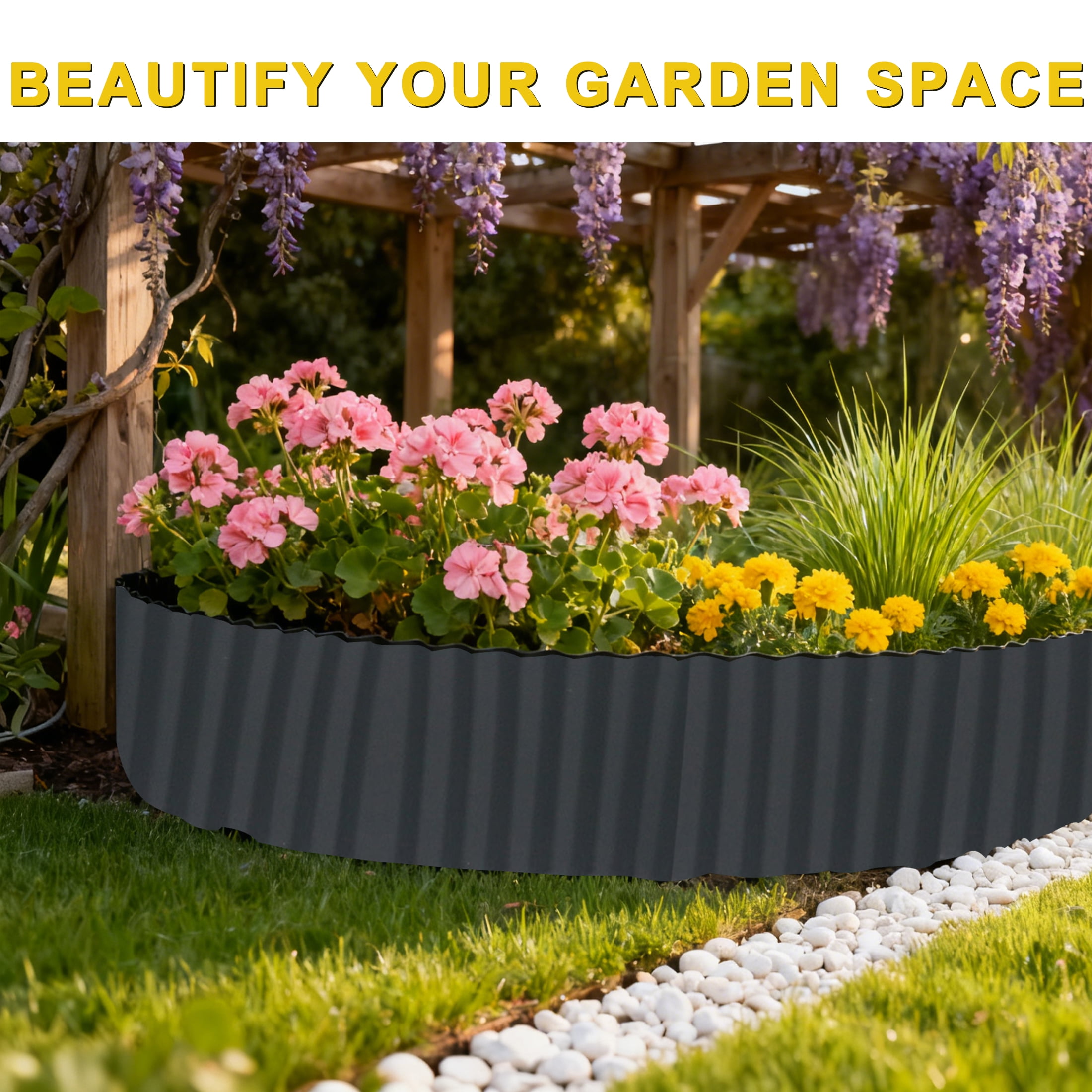 4W Galvanized Magnesium-Aluminum Garden Edging, 5.91" x 16.4' Corrugated Landscape Border, Flexible Gray Lawn and Yard Edging Strip for Flower Beds and Tree Rings