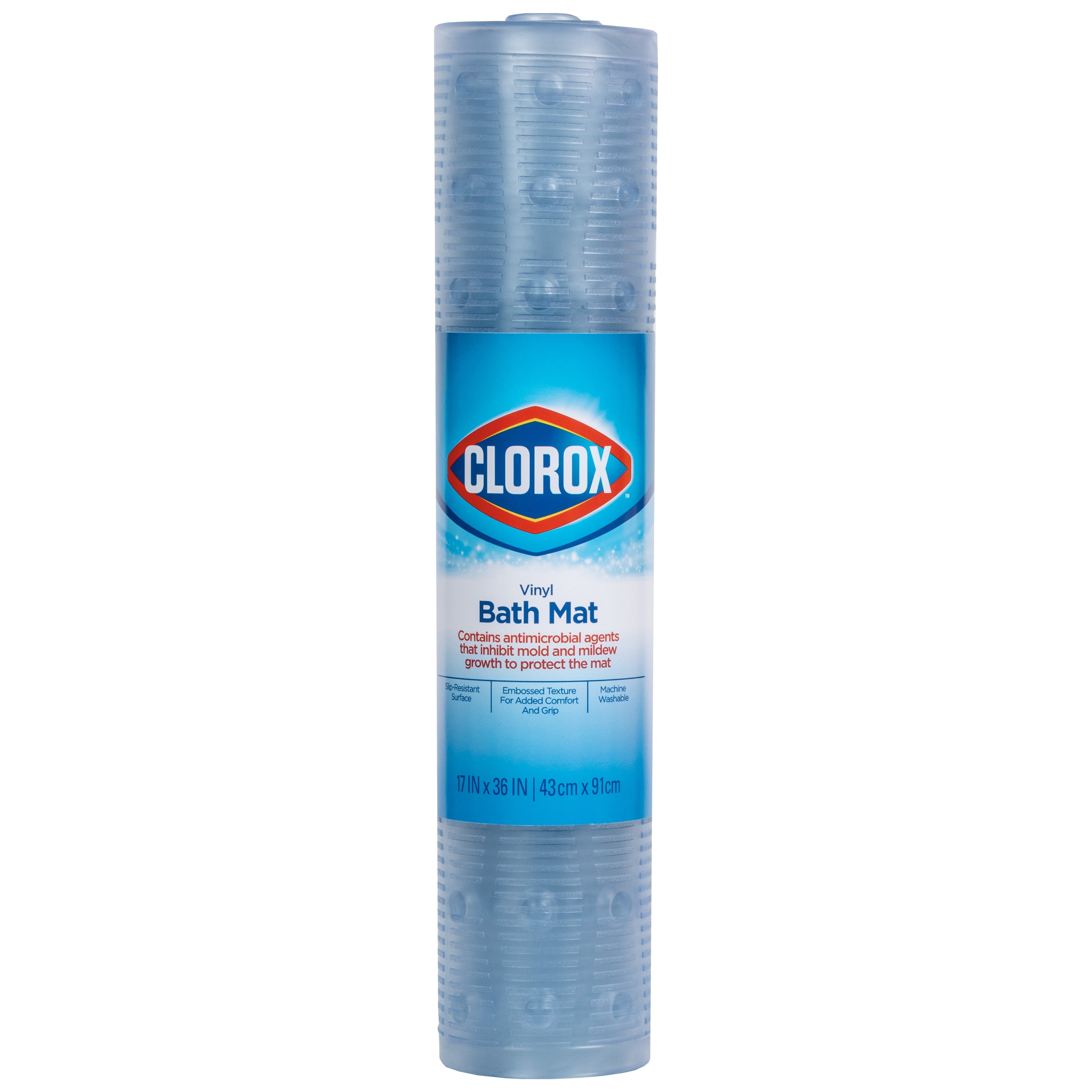 Clorox Brand Clear Slip-Resistant Vinyl Bath Mat, 36 in. x 17 in