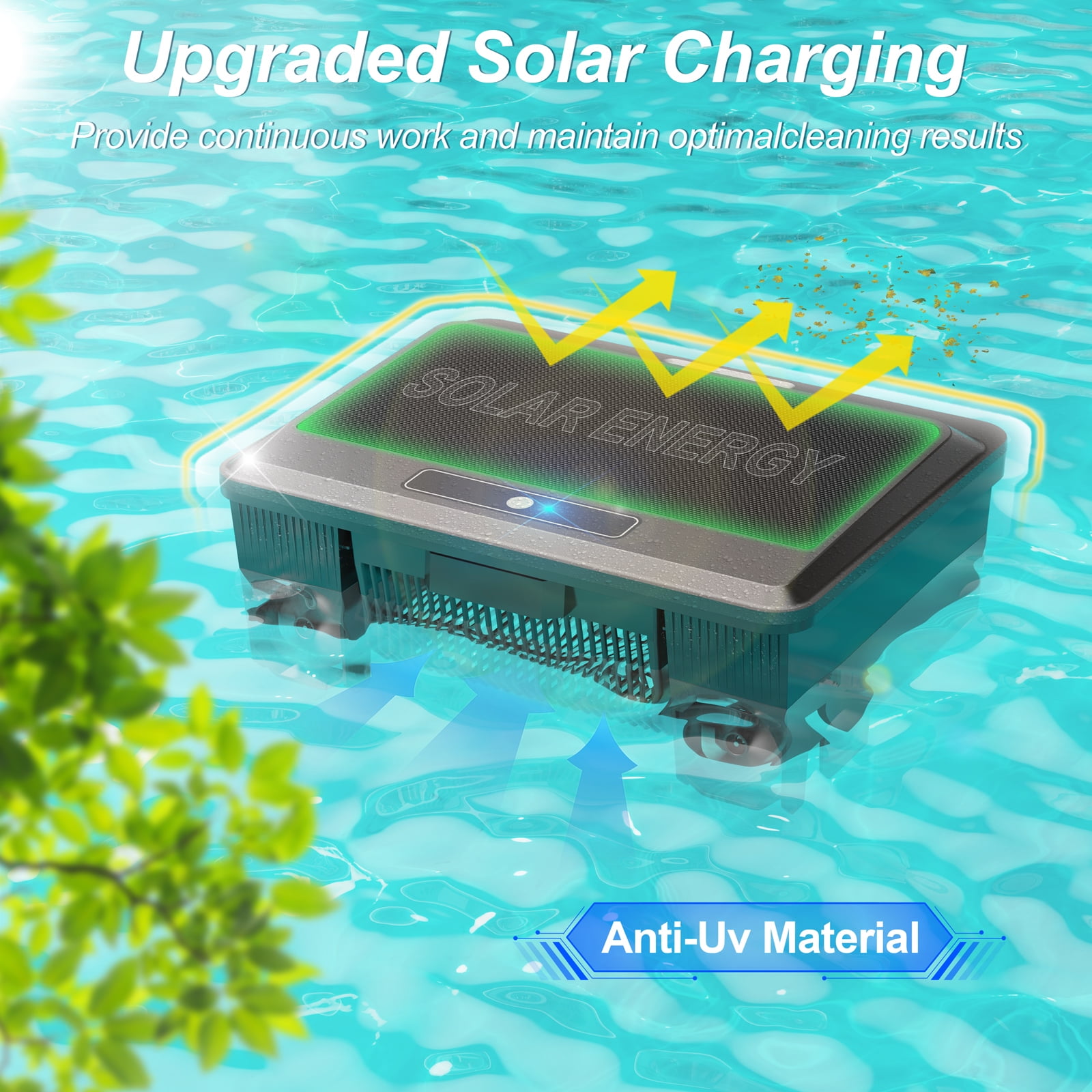 Upgraded Solar Powered Robotic Pool Skimmer Surface Cleaner with Remote Control Dual Charging Options Smart Obstacle Avoidance