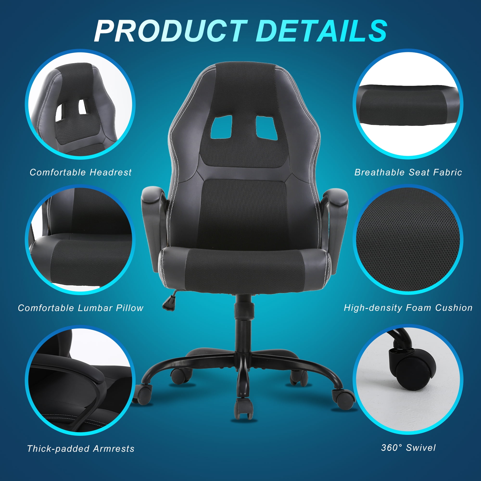YRLLENSDAN Black Gaming Chairs, Office Gaming Chair Computer Gaming Chair Gaming Office Chair Gaming Desk Chair Computer Chairs for Adults