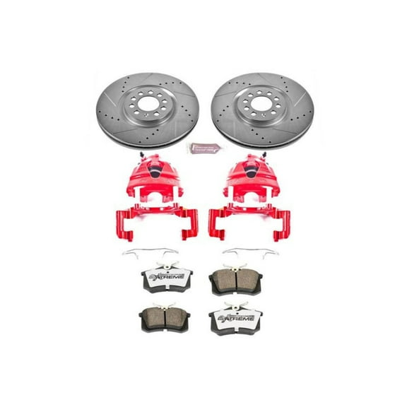 PowerStop Front Z26 Street Warrior Brake Pad and Rotor Kit with Red Powder Coated Calipers Fits: VOLKSWAGEN Select Models KC914-26