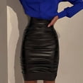 thumbnail image 5 of EDFBUYKRS Female Skirts Knee Length Skirt with Slit Petite Women's Fashion High Waist Pleated Solid Color Pu Bodycon Midi Skirt, 5 of 9