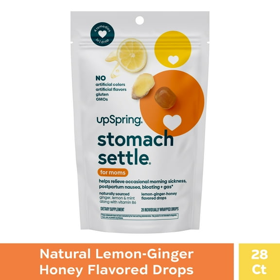 UpSpring Stomach Settle Morning Sickness Relief Drops, Lemon Ginger Honey, 28 Ct