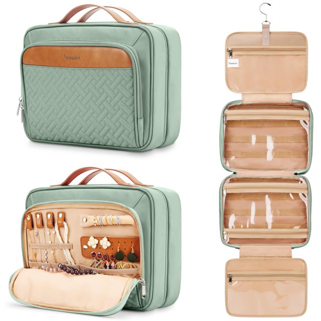 Neceser COOSKY de viaje colgante para mujer con joyas, color verde