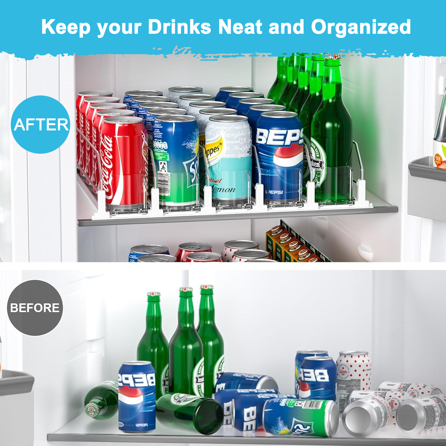 YUSS Drink Organizer for Fridge Soda Can Dispenser for Refrigerator, Automatic Drink Dispenser for Fridge Holds up to 25 Cans,Self Pushing, 5 Pack,White