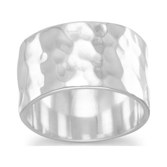 Sterling Silver 11mm Hammered Band Ring - Size 8