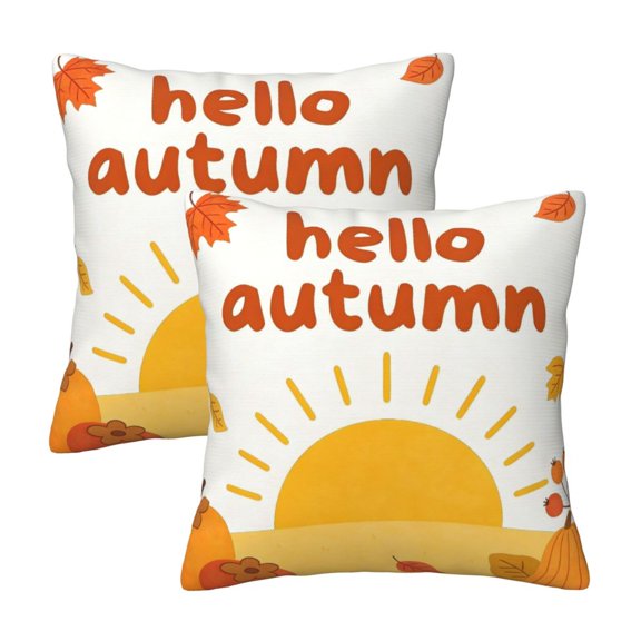 Throw Pillow Cover Set Of 2 Soft Case Invisible Zipper Decorative Cushion Cover For Living Room Bedroom Car Office 18"X18" Hello Autumn Theme (4)