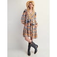 thumbnail image 6 of Women'S V-Neck Long Sleeve Printed Short Dress Loose Casual Bohemian Style Mini Beach Dress Apricot Color XL, 6 of 9