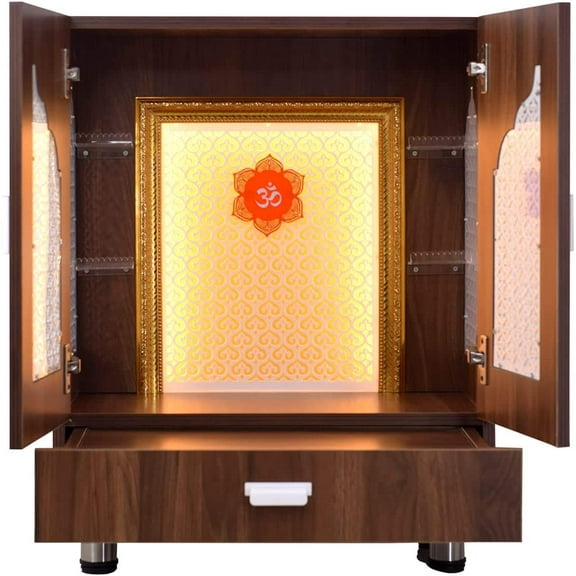 Handmade Designer Wooden Temple /Home Temple/Home Mandir/Pooja Ghar/ Wooden Mandir with Doors in Walnut Brown Colour 13"D x 24"W x 30"H
