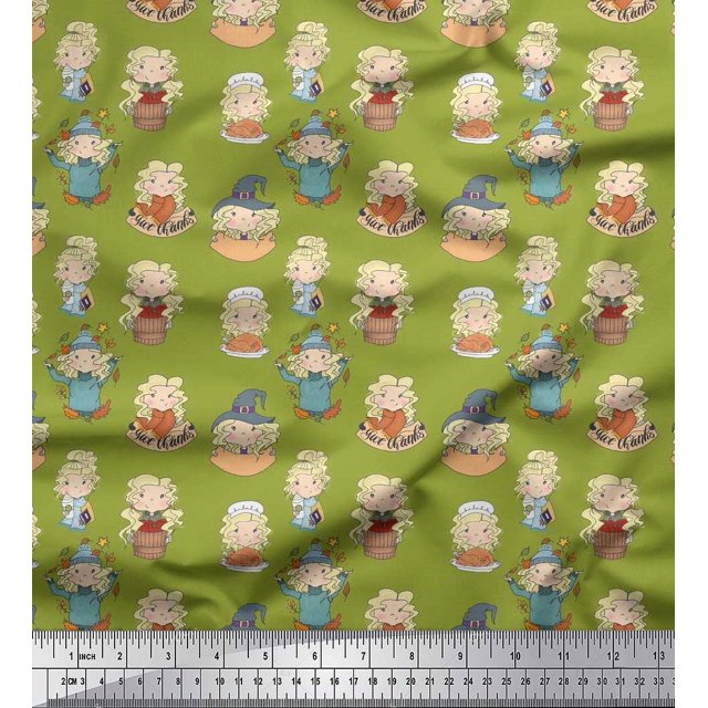 Soimoi Poly Georgette Fabric Cute Girl Kids Print Sewing Fabric Yard 52 Inch Wide
