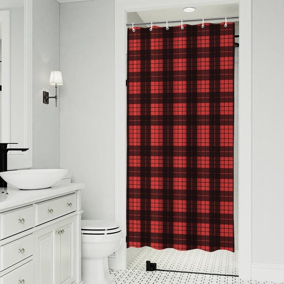 Red and Black Christmas Plaid Pattern Shower Curtain 36"x72" ,Bathroom Decorative Shower Curtains Set with 12 Hooks,Modern Waterproof Washable Shower Curtain