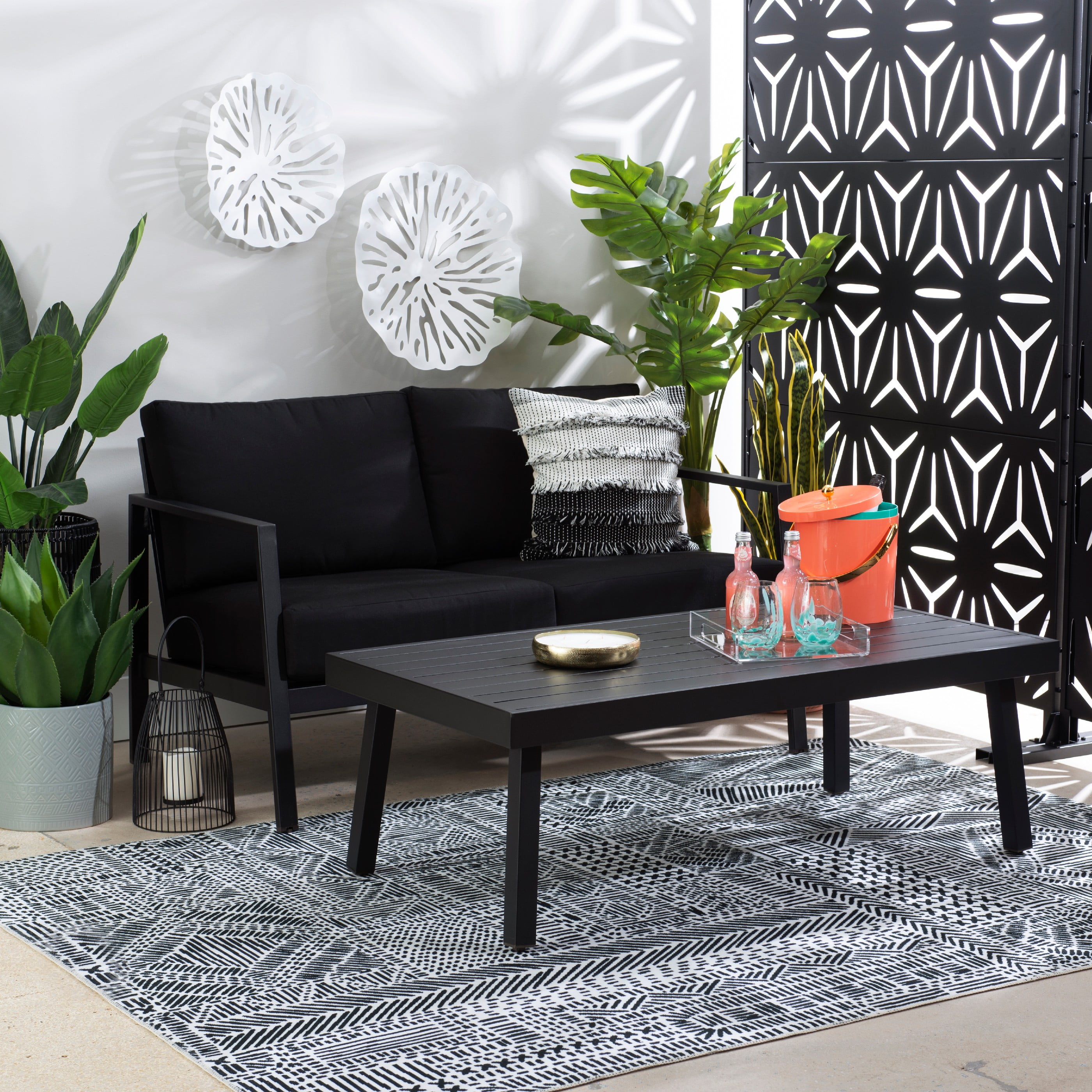 Linon Arlington Outdoor Loveseat, Black