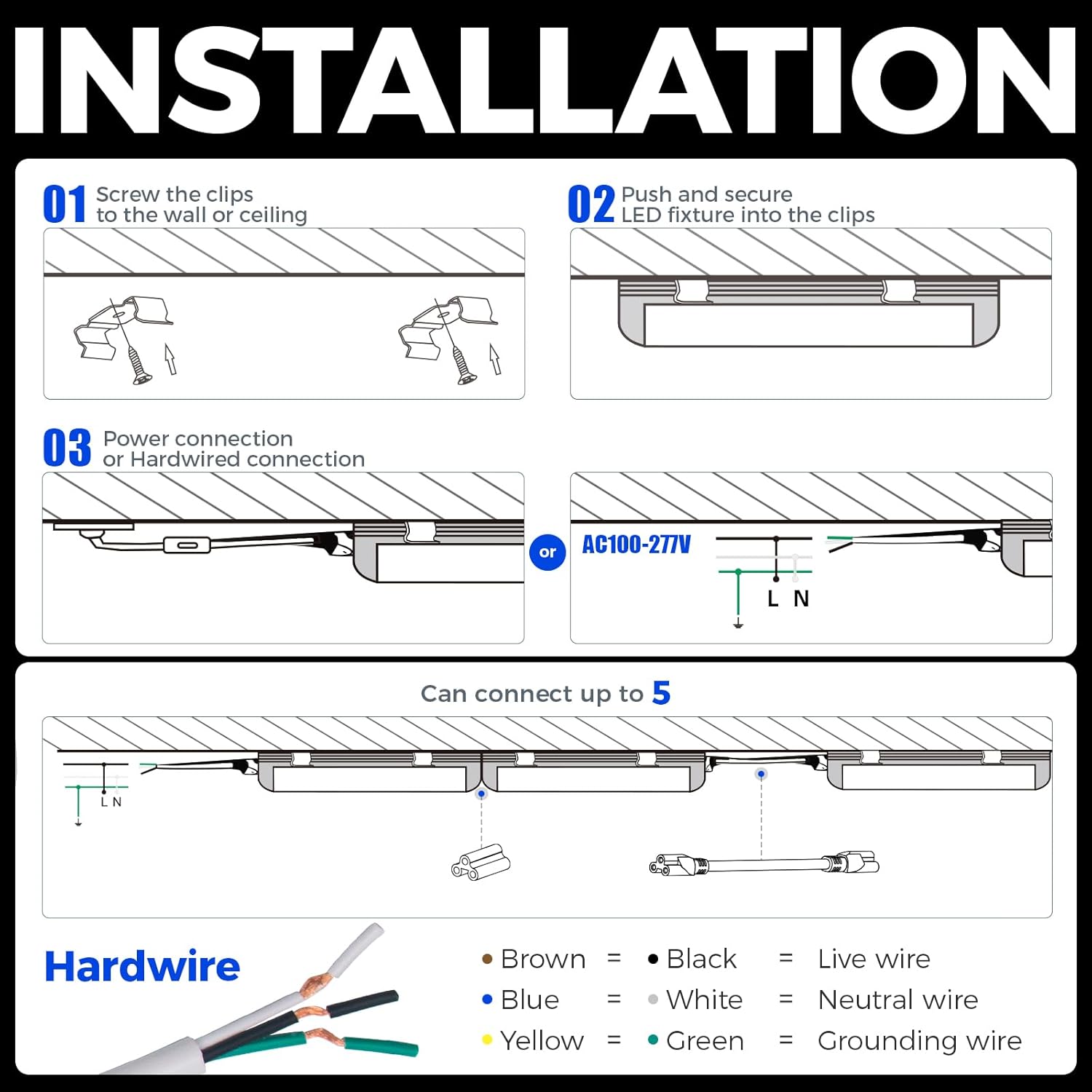Barrina 2-Pack T8 LED Shop Lights 4FT 50W 7000LM 6500K ‎Super Bright White Clear Cover Ceiling V-Shape Shop Light Fixture Garage Warehouse Basement Workshop ETL Listed