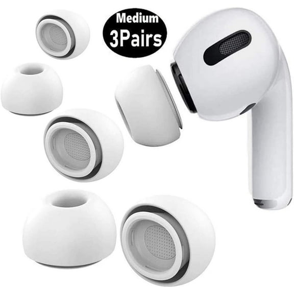 Medium Size Ear Tips Earbuds Covers Ear Caps Eartips Earpads Compatible with Apple AirPods Pro , Silicone Tips, Fit in Case , 3 Pairs White m