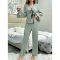thumbnail image 3 of LWP Women's Pajama 2 Pieces Bowknot Set Casual Sleepwear Loungewear For Women V-Neck Long Sleeves with Pants, 3 of 11