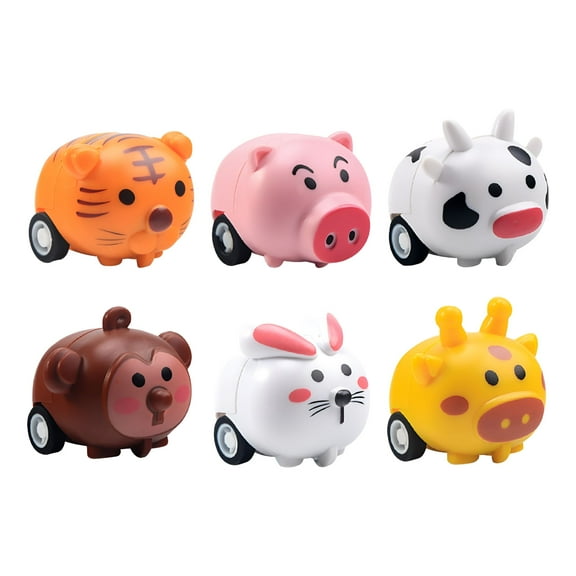 BESTSKY 6PCS Mini Animal Pull Back Cars for Toddlers,Kids Birthday Party Favors,Pinata Fillers,Goodie Bags,1.38 x 1 x 0.98 in
