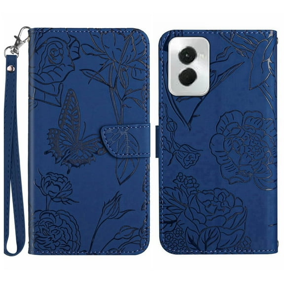 Dteck Case for Motorola Moto G Stylus 5G 2024,Crossbody Lanyard Flip Wallet Case Magnetic Card Slot Foldable Embossed Butterfly Leather Cover,Darkblue