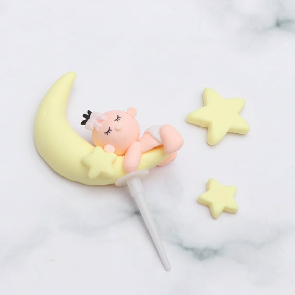 WRITWAA 3Pcs Yellow Cake Decorations Polymer Clay Adorable Moon Star Picks for Birthday