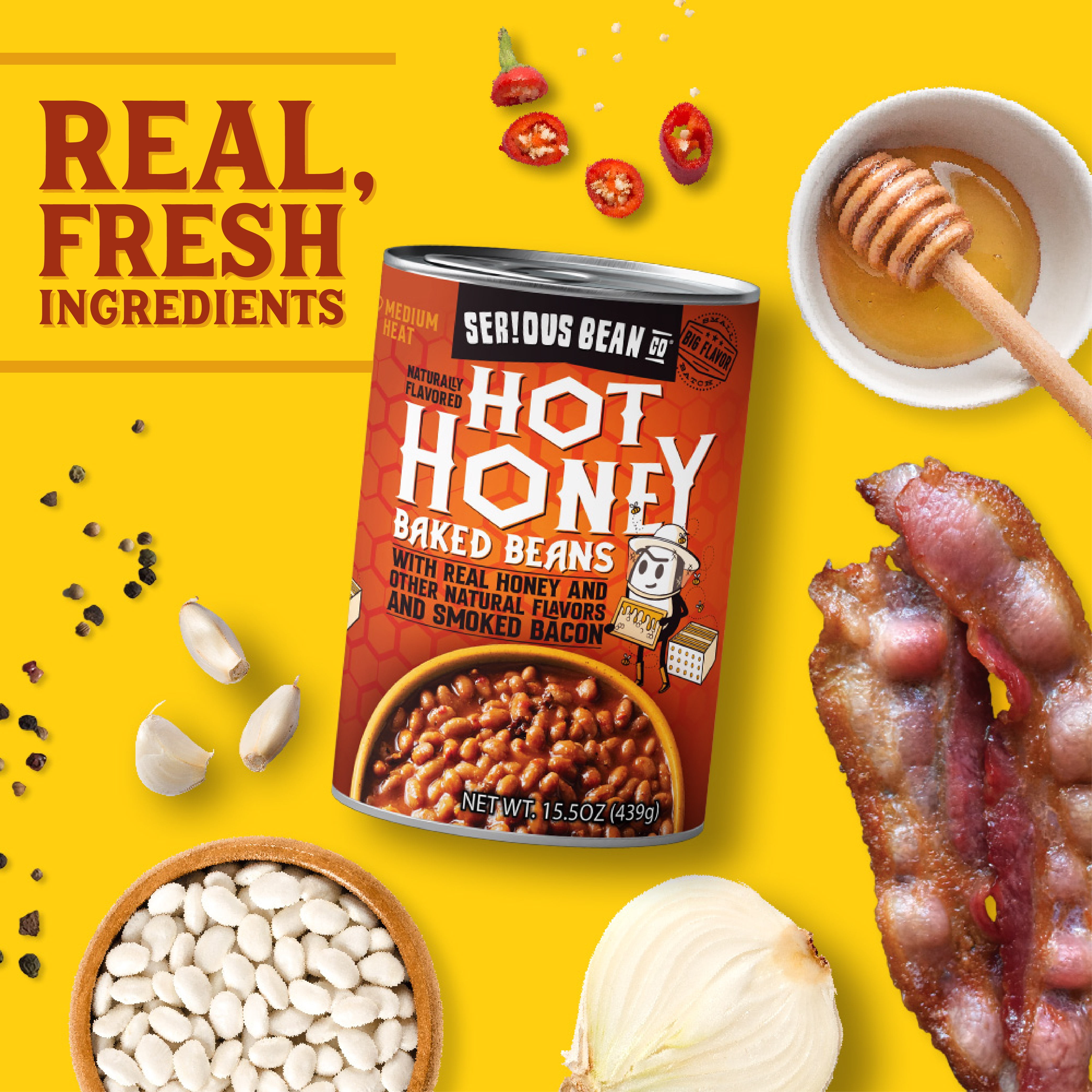 (12 pack) Serious Bean Co Hot Honey Baked Beans, 15.5 Oz