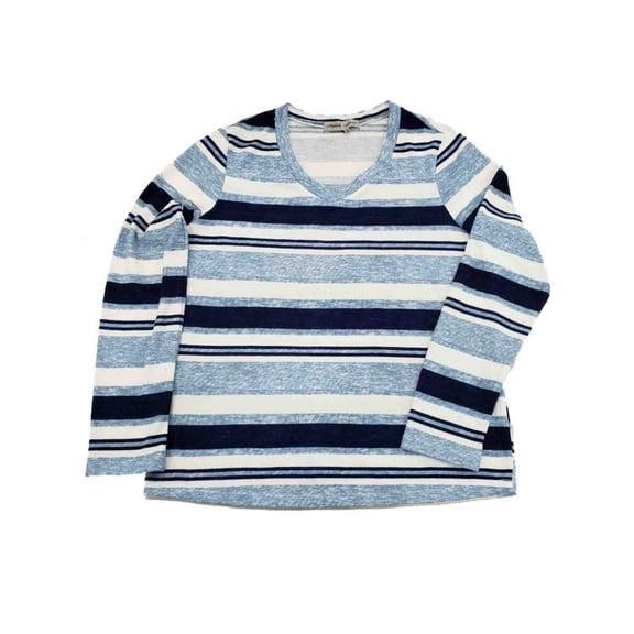 Womens White Navy Blue Striped Long Sleeve Shirt Top Lightweight Sweater 1X