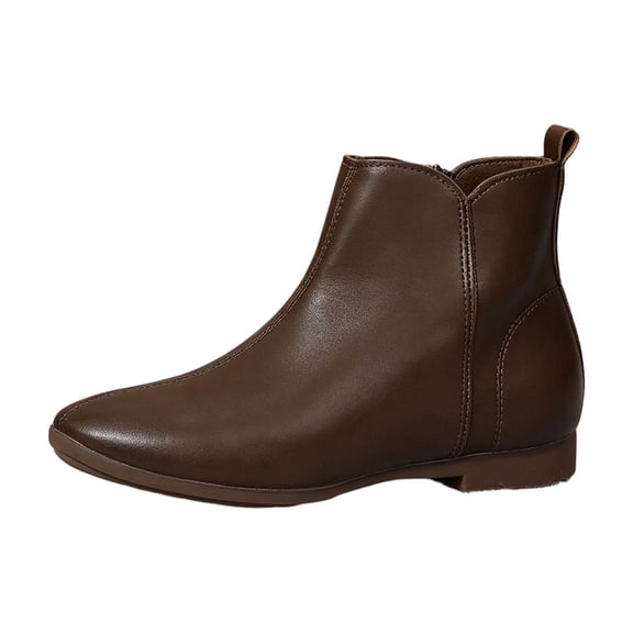Wensltd Women Side Zip Ankle Boots Low Flat Sole Short Boots Daily Shoes Wide Width For Casual Outdoor Daily