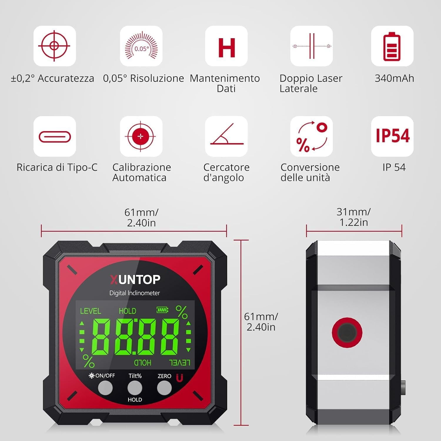 Digital Laser Level Box - 4-Side Magnetic Angle Finder (±0.2° Accuracy, IP54 Waterproof, USB-C Rechargeable) for Woodworking & Home Decor