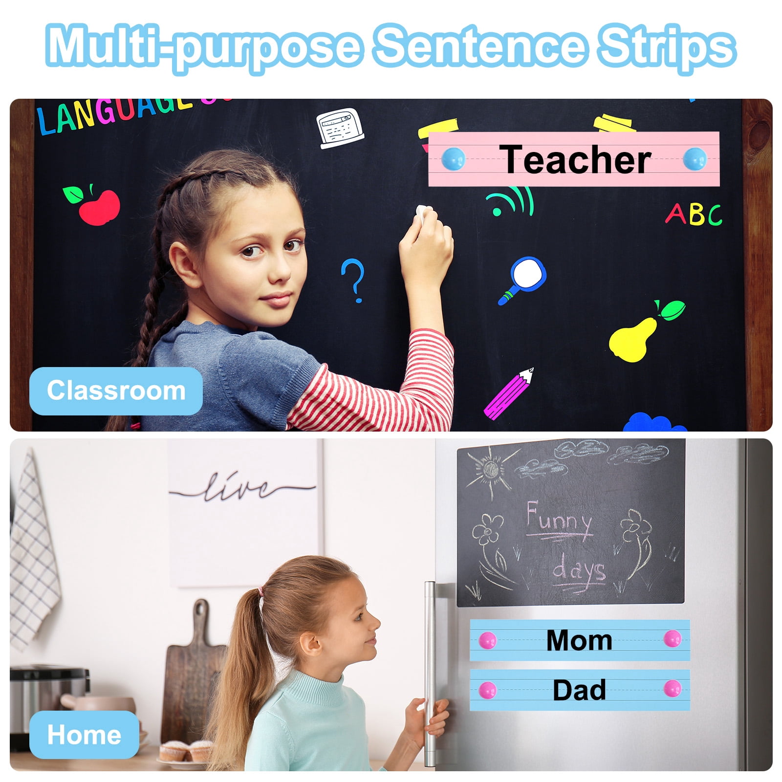 Uxcell 100 Sheets Ruled Sentence Strips, 3" x 17" Cardstock 250GSM Writing Paper Blue Red Lined for Classrooms, 5 Colors