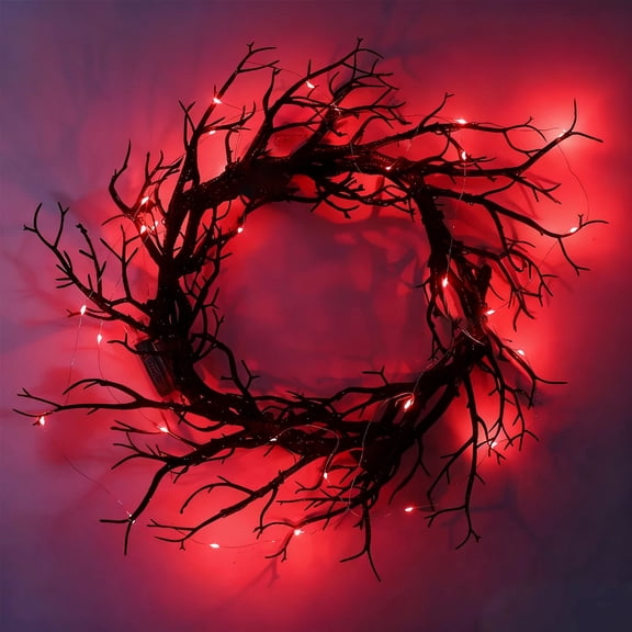 Light Up Halloween Wreath for Front Door, Spooky Glowing Garland with LED Lights, Decorative Fall Wreath for Home Wall Entryway, Seasonal Halloween Decorations Indoor Outdoor