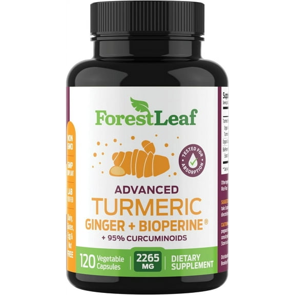 Forest Leaf Organic Turmeric Joint Support Supplement with Ginger and Bioperine Black Pepper Extract, 120 Capsules