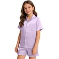thumbnail image 1 of Akiihool Pyjamas Doux pour Filles Ensembles de Pyjama Tenue de Nuit Rentrée des Classes Rose T-Shirt à Manches Courtes et Shorts Ensemble 2 Pcs d'Été 5-14 Ans (Violet Pâle, 7-8 Ans), 1 of 3