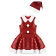 thumbnail image 2 of iiniim Girls Sleeveless Sequins Christmas Tutu Dress with Hat Set Xmas Party Miss Santa Claus Dress Up Red 10, 2 of 7