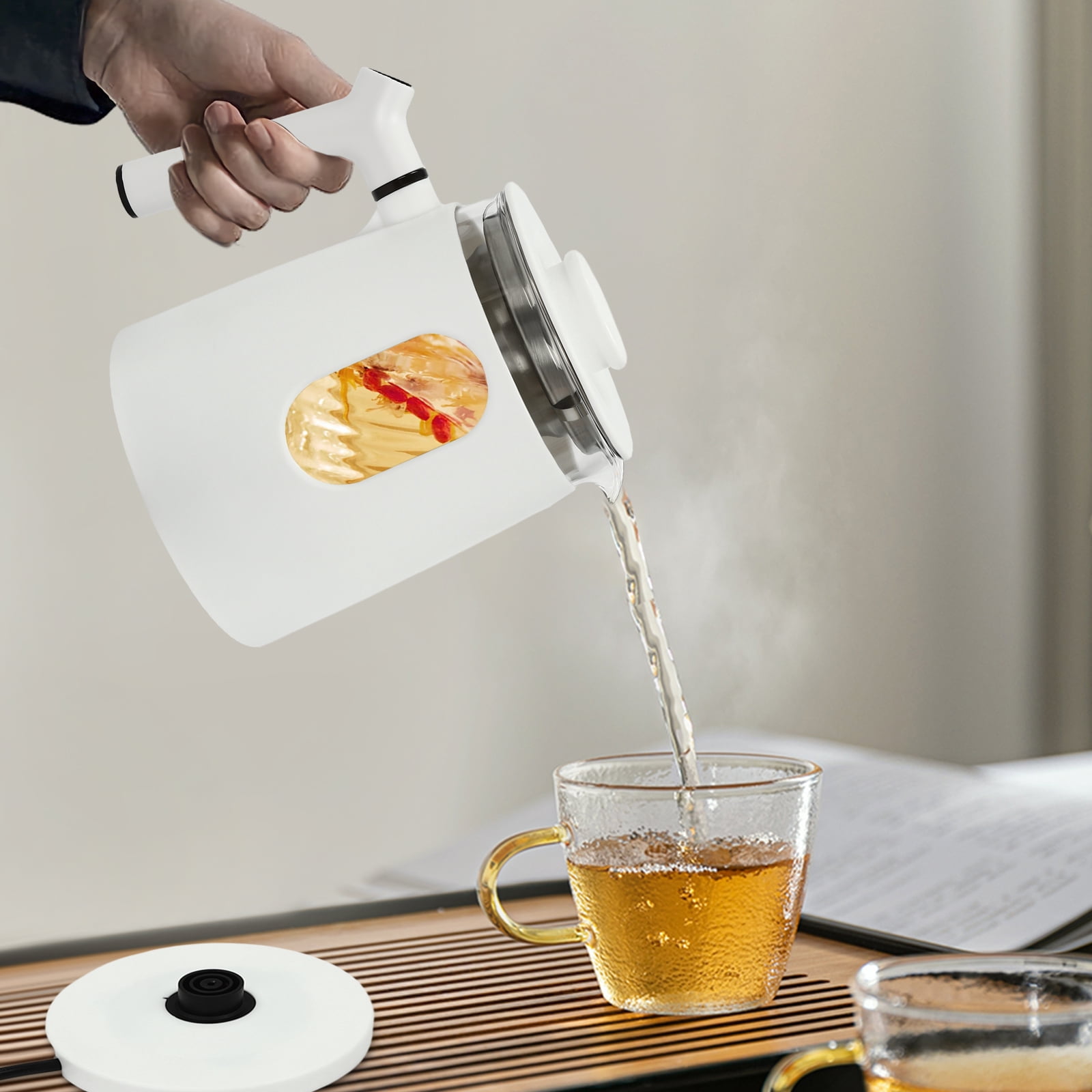 Electric Tea Kettle, 27OZ Portable Temperature Control Electric Kettle, 600W 110V WhiteWater Boiler ,Heater with Stainless Steel Tea Steamer Mesh and 360° Rotating Base